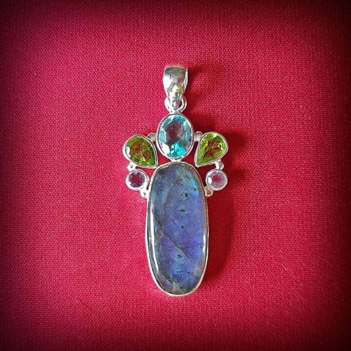 Ciondolo LABRADORITE TOPAZIO OLIVINA AMETISTA Argento 925