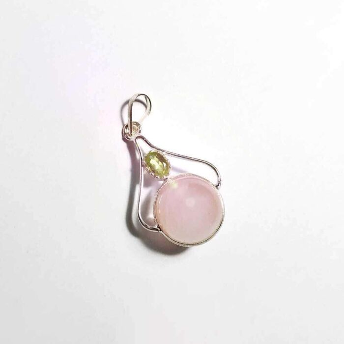 Ciondolo SFERA QUARZO ROSA OLIVINA con Collana in Argento 925