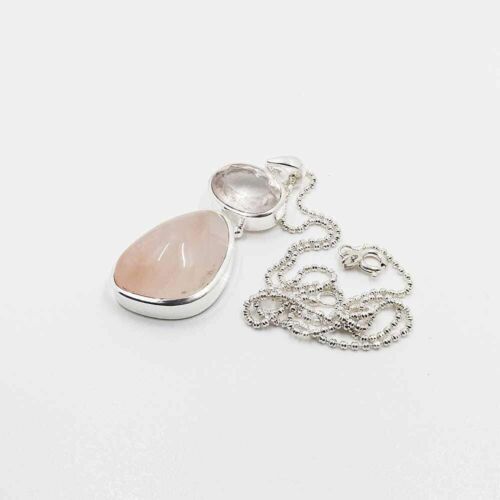 Collana Al Quarzo Rosa A Forma Di Cuore | Catena In Argento 925