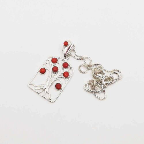 Ciondolo Albero della Vita CORALLO in Argento 925 Comprensivo di Collana Argento Sterling 925/00