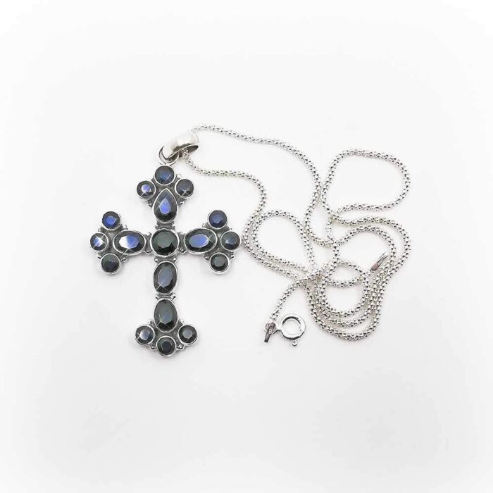 Croce Zaffiro Blu con Collana in Argento 925
