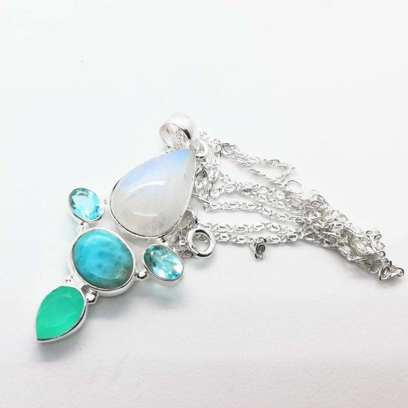 Pendente PIETRA DI LUNA AMETISTA RUBINO - Collana Argento - Dimora Pendente PIETRA DI LUNA AMETISTA RUBINO - Collana Argento - Dimora