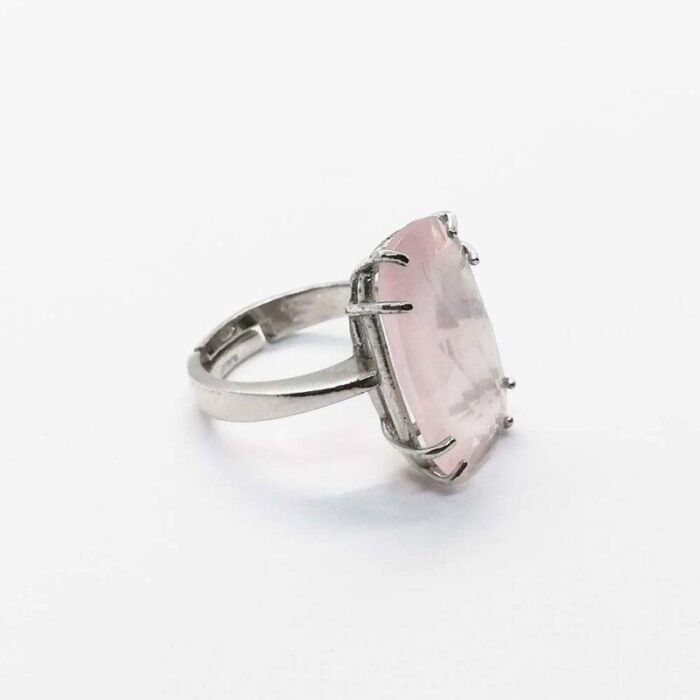 Anello Quarzo Rosa Argento Misura Regolabile cod.1114