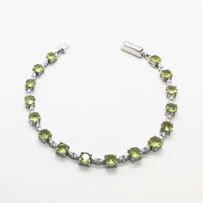Bracciale Olivina Peridoto Zirconi Bianchi Naturali Argento 925 cod.1090