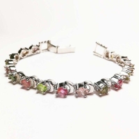 Bracciale In Argento 925 Con Pietre Multi Tormalina – Rondelle Sfaccettate 3 Mm – Lunghezza 22 Cm – Gioiello Delicato Per Lei (Ciondolo Ottobre) - 3