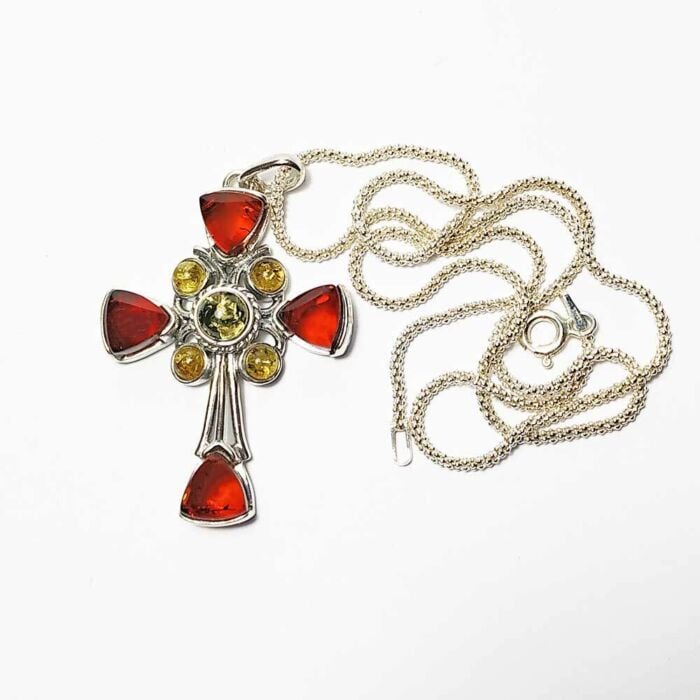 Ciondolo Croce in Ambra Collana Argento 1382