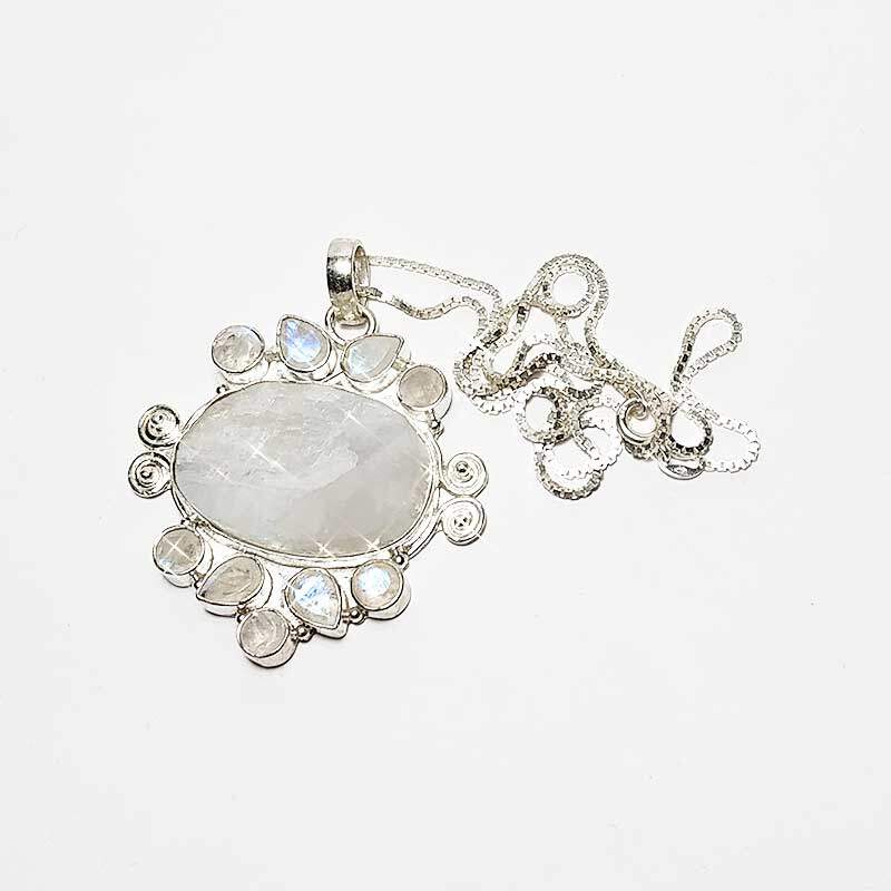 Pietra Di Luna Naturale Arcobaleno 9x9mm Cuore Gemma 925 Anello - Foto 7