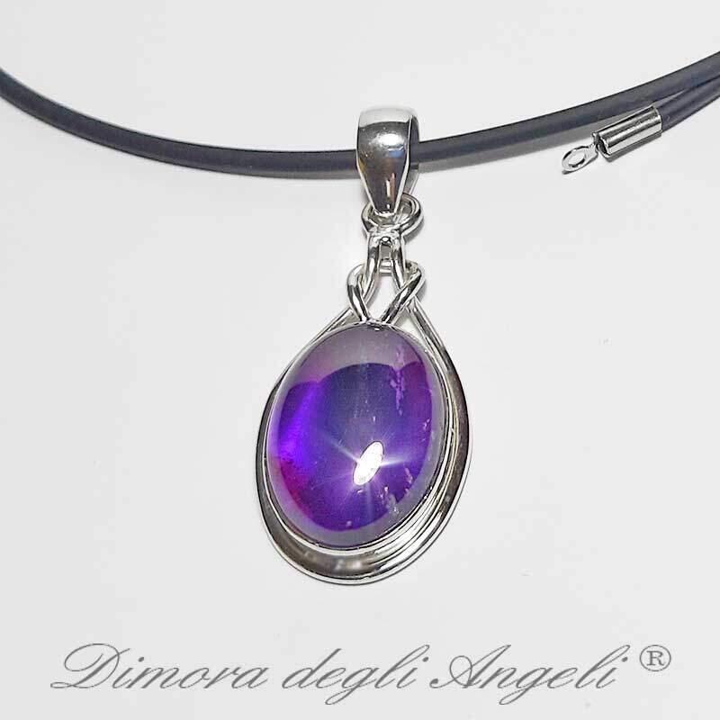 Ciondolo Fatto A Mano In Argento 925 Con Pietra Di Luna, Topazio Blu E Ametista – India