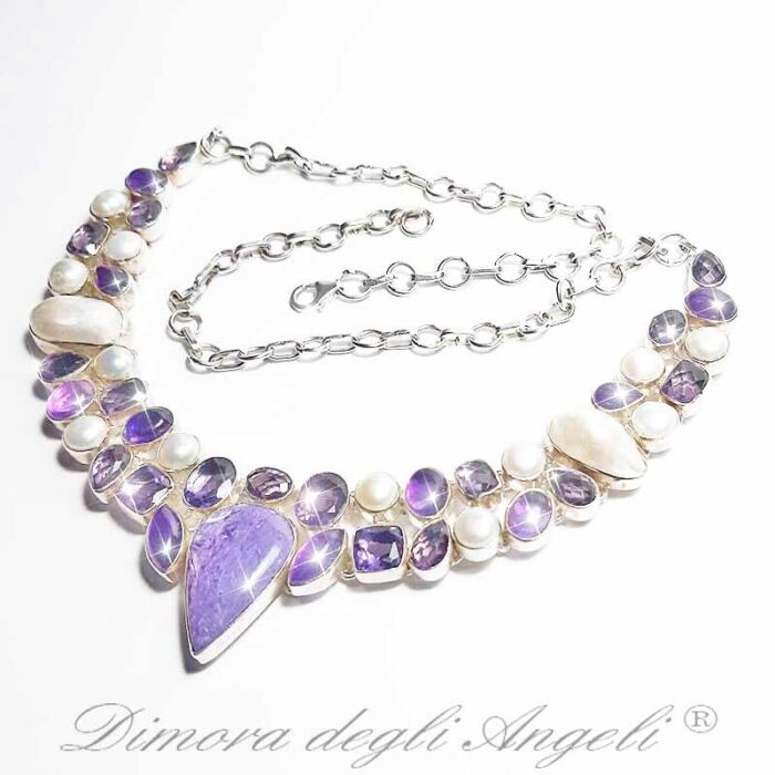 Collana Charoite Ametista Perle in Argento 1512