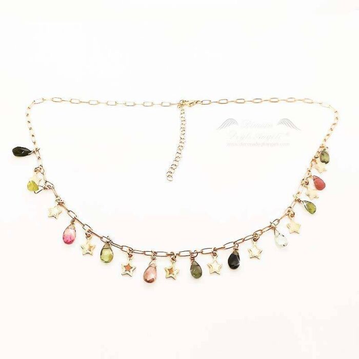 Collana in Tormalina Colorata Charms Stella Argento Oro Rosa 2162