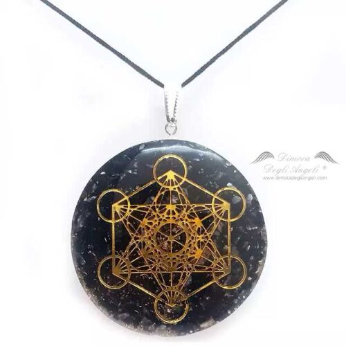 Cubo di Metatron Ciondolo Orgonite Tormalina Nera 2696