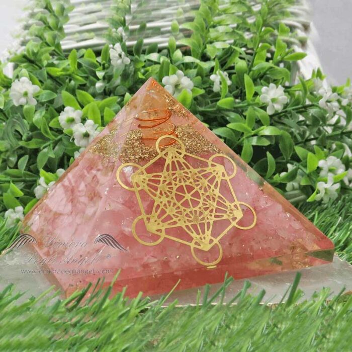 Piramide Quarzo Rosa e Orgonite simbolo Arcangelo Metatron 2695