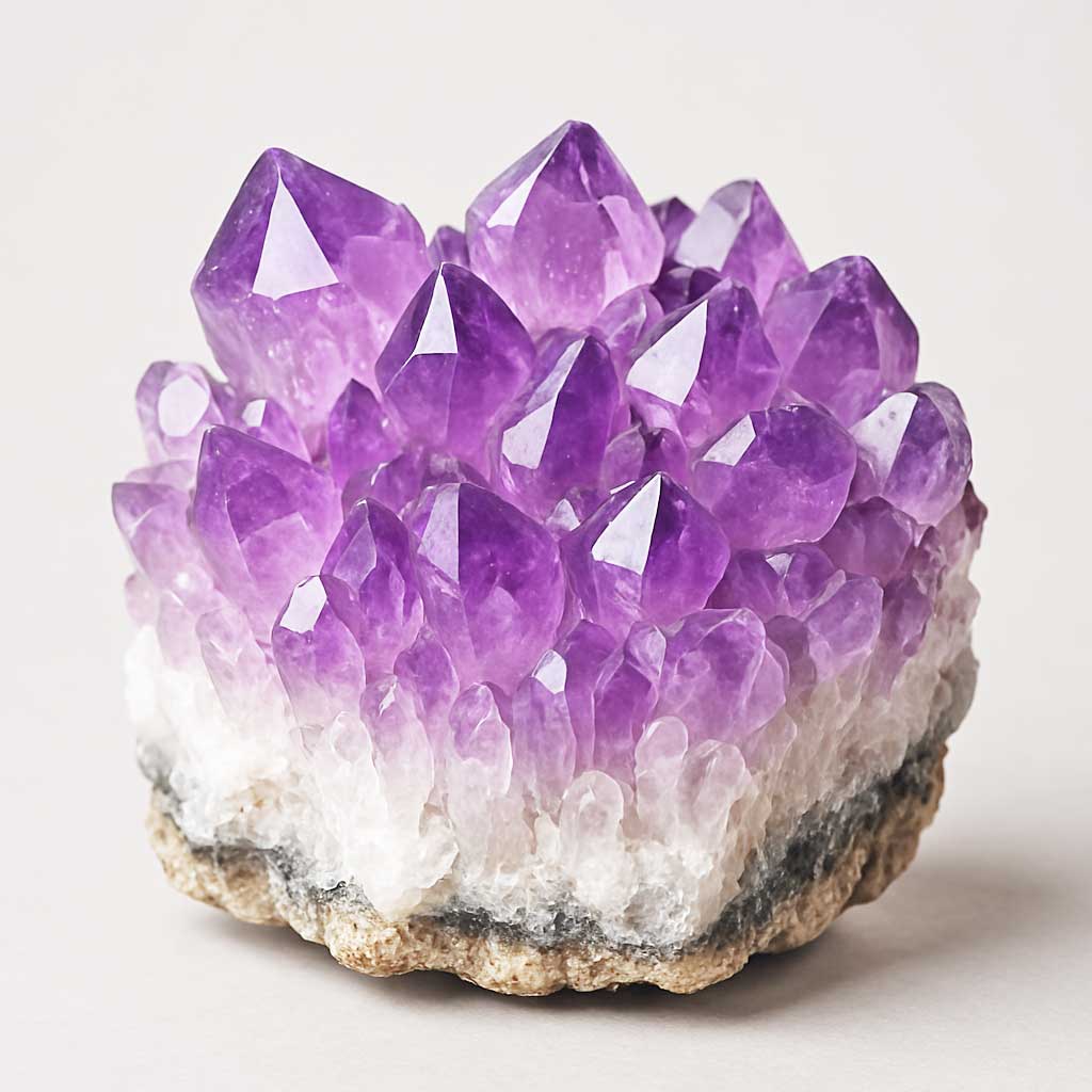 Drusa circolare con proprietà e significato del quarzo viola o pietra ametista.